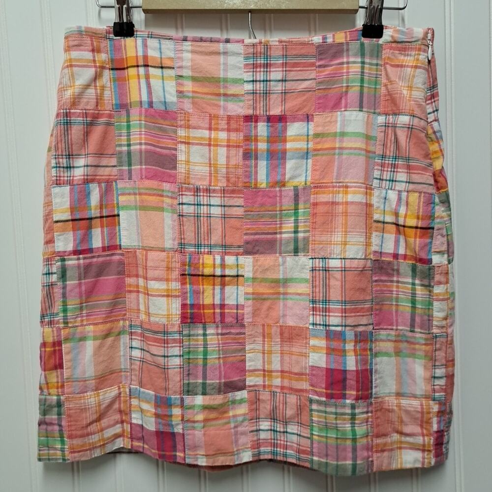 Talbots Patchwork Pencil Skirt Womens 10 Pink 100% Cotton Madras Plaid Preppy